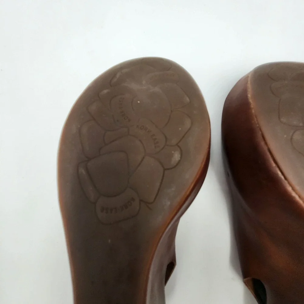 Kork-Ease Bette Tan Leather Platform Wedge Sandals Slingback Peep Toe Brown 9